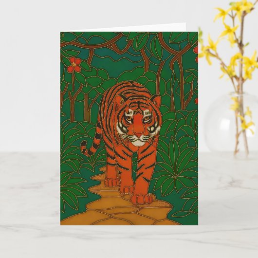 Carte Cloisonne Art Tiger on the Jungle Path (Fleur jaune)