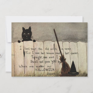 Carte Clôture Chat Noir Balai de Sorcière Chapeau