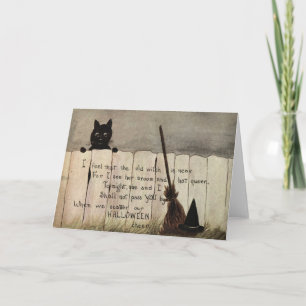 Carte Clôture Chat Noir Balai de Sorcière Chapeau