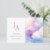 Carte Clouages blancs rose Monogramme Mariage Merci (Debout devant)