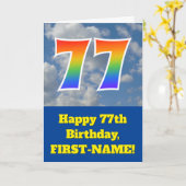 Carte Cloudy Blue Sky, Rainbow Pattern "77" Birthday # (Fleur jaune)