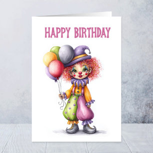 Carte Clown Adorable Tenant Ballons Anniversaire
