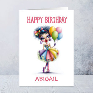 Carte Clown Coloré Tenant des Ballons Anniversaire
