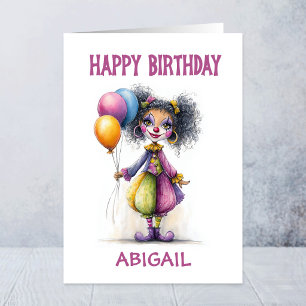 Carte Clown de Cirque Adorable Tenant des Ballons Annive