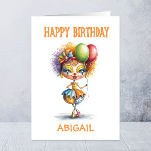 Carte Clown de Cirque Coloré Tenant des Ballons d'Annive
