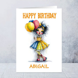 Carte Clown de Cirque Mignon Tenant des Ballons Annivers