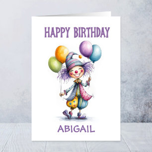 Carte Clown Joyeux Tenant des Ballons Anniversaire