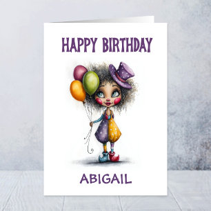 Carte Clown Mignon Tenant des Ballons Anniversaire