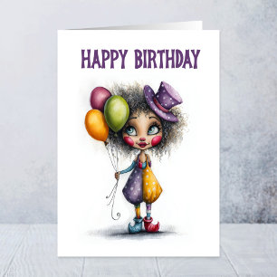 Carte Clown Mignon Tenant des Ballons Anniversaire