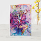 Carte CLOWN MUSICAL AVEC PAILlettes ROSES Joyeux Anniver (Fleur jaune)