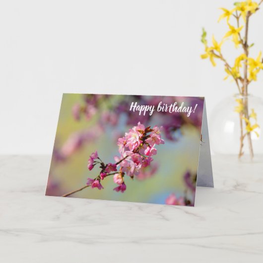 Carte Cluster De Fleurs De Sakura Sur Vert, Bleu, Violet (Fleur jaune)