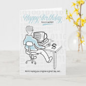 Carte Co-Worker Funny Computer Guy Anniversaire (Fleur jaune)