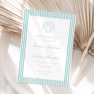 Carte Coastal Aqua Stripe Coquillage Mariage Faire Savoi