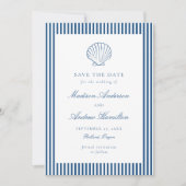 Carte Coastal Navy Stripe Shell Wedding Save the Date (Devant)