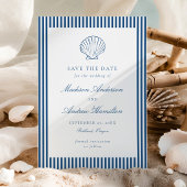 Carte Coastal Navy Stripe Shell Wedding Save the Date