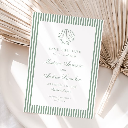 Carte Coastal Sage Stripe Shell Wedding Save the Date