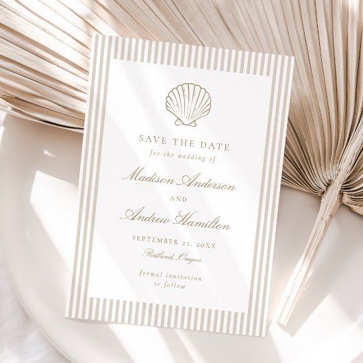 Carte Coastal Sand Stripe Shell Wedding Save the Date
