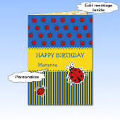 Carte Coccinelle bleu jaune ajouter nom anniversaire