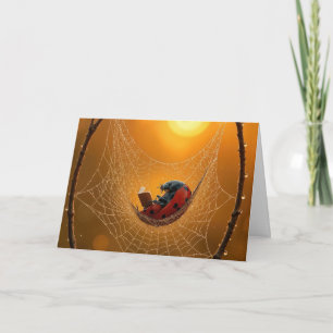 Carte Coccinelle d'anniversaire dans un hamac de toile d