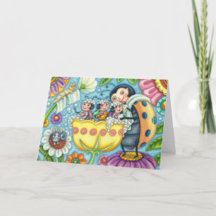 CARTE COCCINELLE MÈRE ET ENFANTS, BAIN MOUSSANT TULIPE V