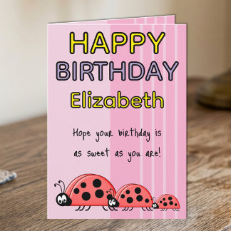 Carte Coccinelles enfants ajoutent un nom rose anniversa