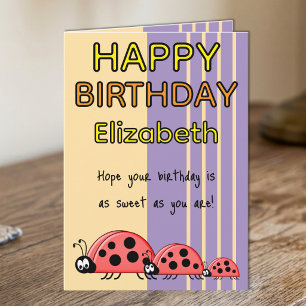 Carte Coccinelles enfants ajoutent un nom violet anniver