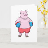 Carte Cochon à la boxe avec gants de boxe (Fleur jaune)