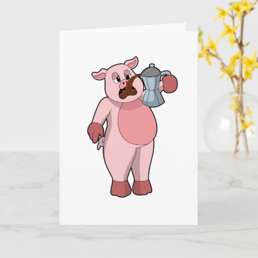 Carte Cochon à la cafetière (Fleur jaune)