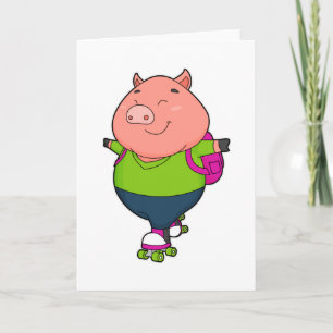 Carte Cochon à Patinage en ligne avec patins à rouleaux