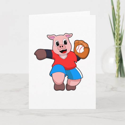 Carte Cochon au baseball avec gant de baseball (Devant)