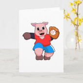 Carte Cochon au baseball avec gant de baseball (Fleur jaune)