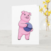 Carte Cochon au bowling avec boule de bowling (Fleur jaune)