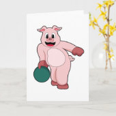 Carte Cochon au bowling avec boule de bowling (Fleur jaune)