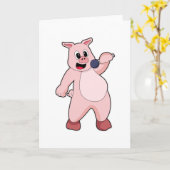 Carte Cochon au chant avec microphone (Fleur jaune)
