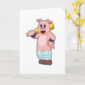 Carte Cochon au cricket avec batte de cricket (Fleur jaune)