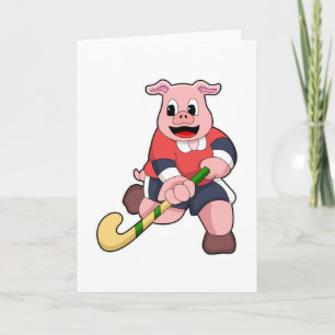 Carte Cochon au hockey avec une batte de hockey