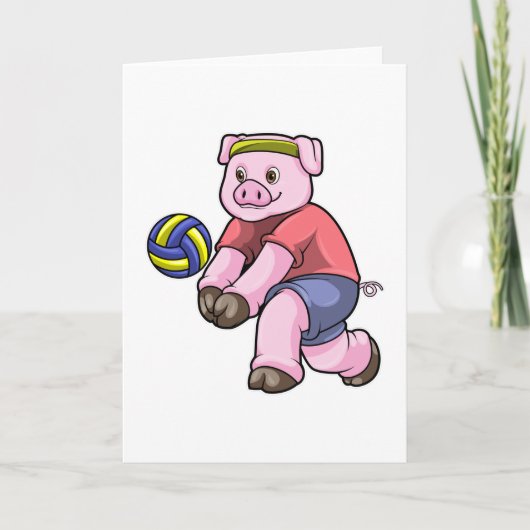 Carte Cochon au sport avec le volley-ball (Devant)