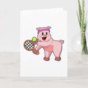 Carte Cochon au tennis avec raquette de tennis