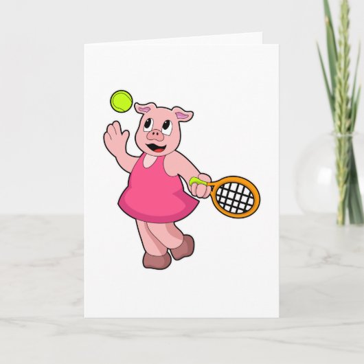 Carte Cochon au tennis avec raquette de tennis (Devant)