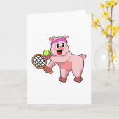 Carte Cochon au tennis avec une raquette de tennis (Fleur jaune)