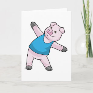 Carte Cochon au yoga s'étirant