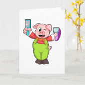 Carte Cochon aux ciseaux et rasoir (Fleur jaune)