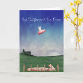 Carte Cochon Avec Ailes-Être Différent, Soyez Libre (Fleur jaune)