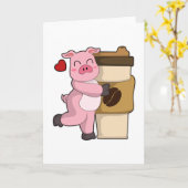 Carte Cochon avec café à emporter (Fleur jaune)