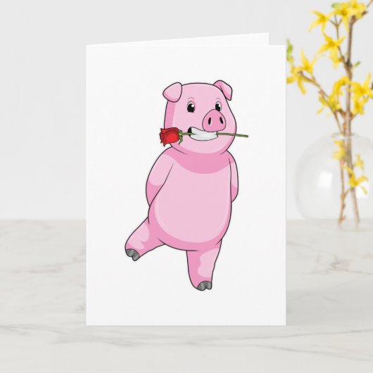 Carte Cochon avec fleur de rose (Fleur jaune)