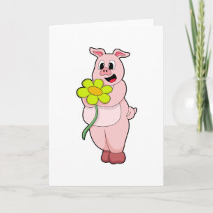 Carte Cochon avec fleur jaune