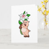 Carte Cochon avec fleur Lily (Fleur jaune)