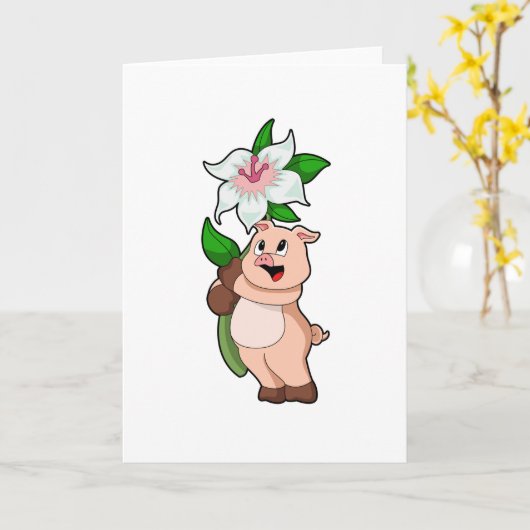Carte Cochon avec fleur Lily (Fleur jaune)