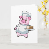 Carte Cochon comme chef avec plat et gâteau (Fleur jaune)