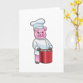 Carte Cochon comme cuisinier avec marmite (Fleur jaune)